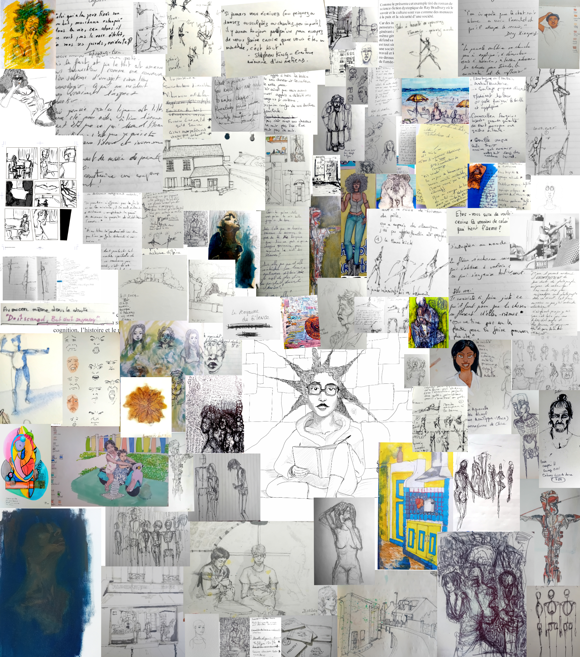 collage d'oeuvre et de texte éparse ayant pour objectif de desiner un portait de l'auteur.